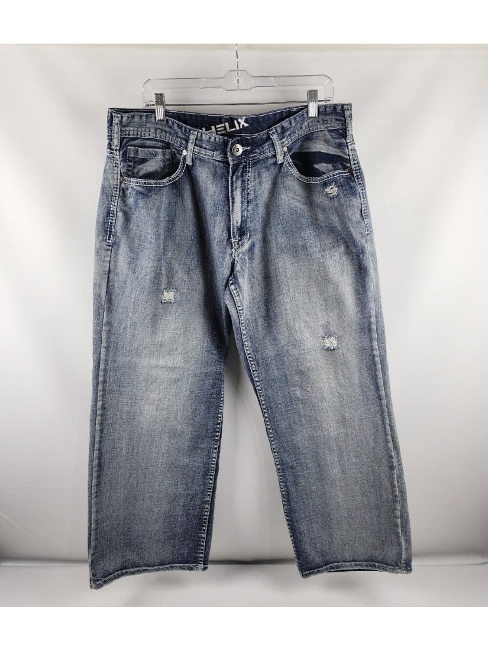 Helix Jeans Mens 38x29 Blue Loose Straight Leg Slight Distress Denim